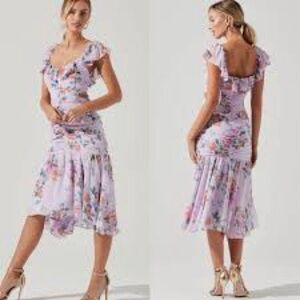 Astr Devereaux Purple and Pink Ruffled Backless Midi Dress
